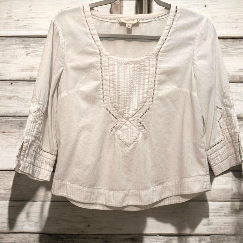 Moulinette Soeurs White Embroidered Peasant Top